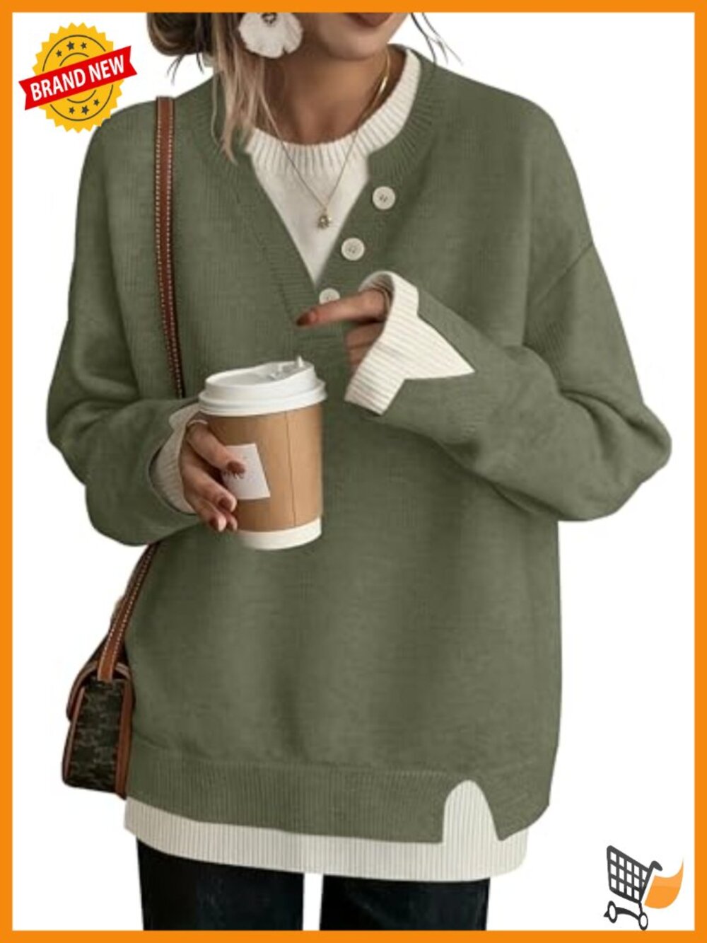 Women's Oversized Knit Pullover Sweater Crew Neck Drop Shoulder